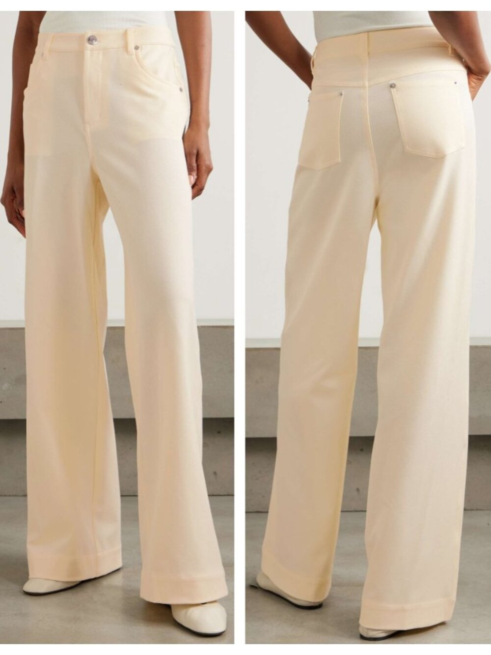 STAUD Grayson Twill Wide-leg Pants Ecru